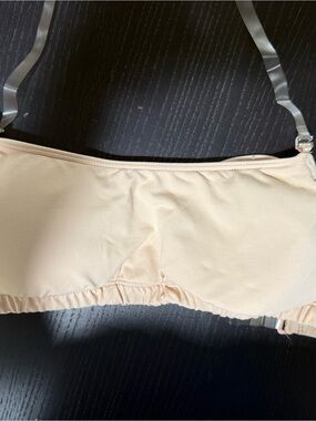 Capezio Nude Strapless Dance Bra Clear Straps Convertible Padded Size M